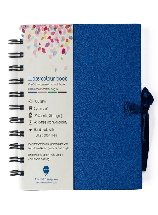 كوما دفتر رسم بالألوان المائية من كوما | 6 بوصات × 6 بوصات | 300 غرام/متر مربع | دفتر رسم بسلك حلزوني | مضغوط ساخناً | لون طبيعي | 100% ألياف قطنية (أزرق ملكي) - Image 1